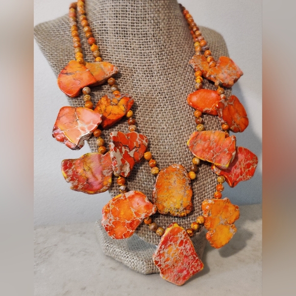 Designer Lucas Lameth orange sea sediment jasper and silver 925 necklace - Picture 8 of 11